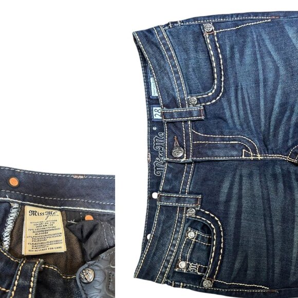 MISS ME DARK WASH WESTERN EMBROIDERED SIGNATURE BOOT CUT JEANS SZ. 28" EUC - Picture 5 of 5